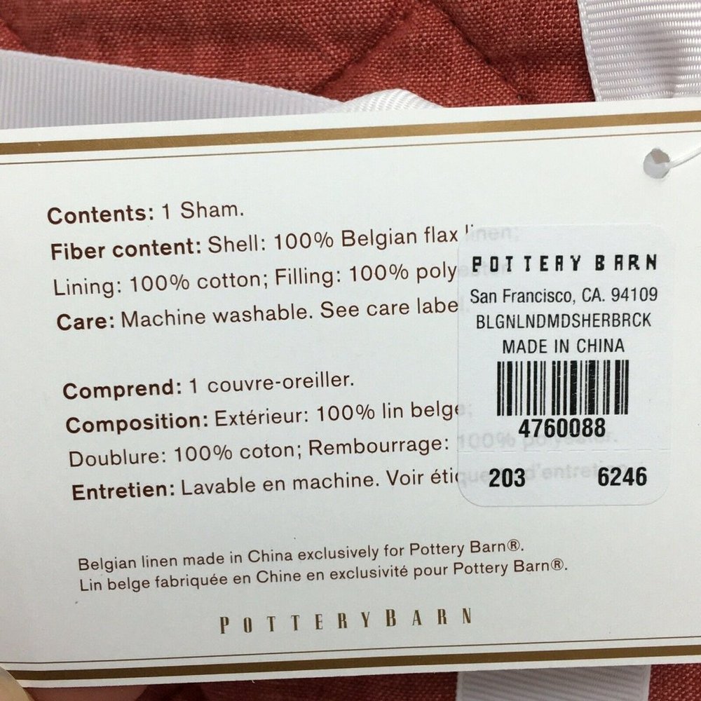 Pottery Barn Belgian Flax Linen Diamond Euro Sham In Brick Foundations 26" X 26" - Picture 4 of 12